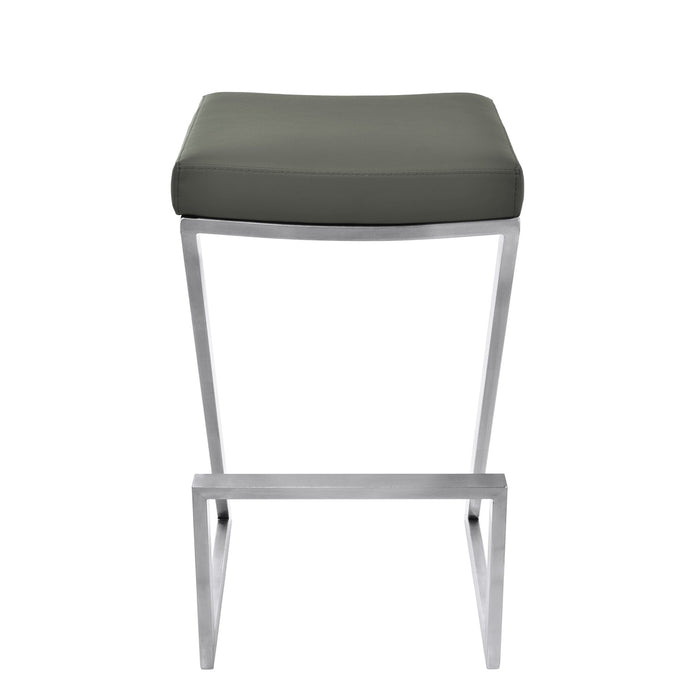 Atlantis 26" Counter Height Backless Gray Faux Leather and Brushed Stainless Steel Bar Stool