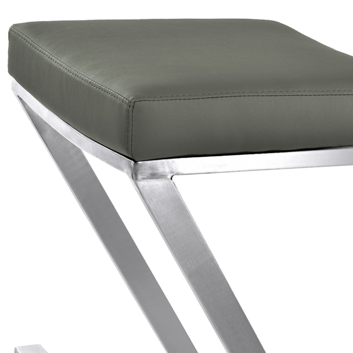 Atlantis 26" Counter Height Backless Gray Faux Leather and Brushed Stainless Steel Bar Stool