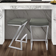 Atlantis 26" Counter Height Backless Gray Faux Leather and Brushed Stainless Steel Bar Stool - Furniture City (CA)l