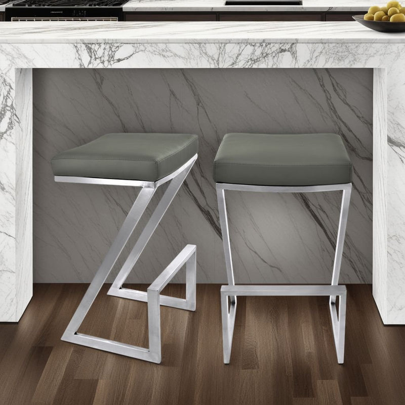 Atlantis 26" Counter Height Backless Gray Faux Leather and Brushed Stainless Steel Bar Stool - Furniture City (CA)l