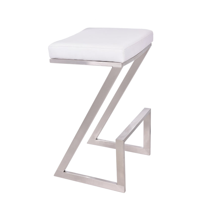 Atlantis 26" Counter Height Backless White Faux Leather and Brushed Stainless Steel Bar Stool - Furniture City (CA)l