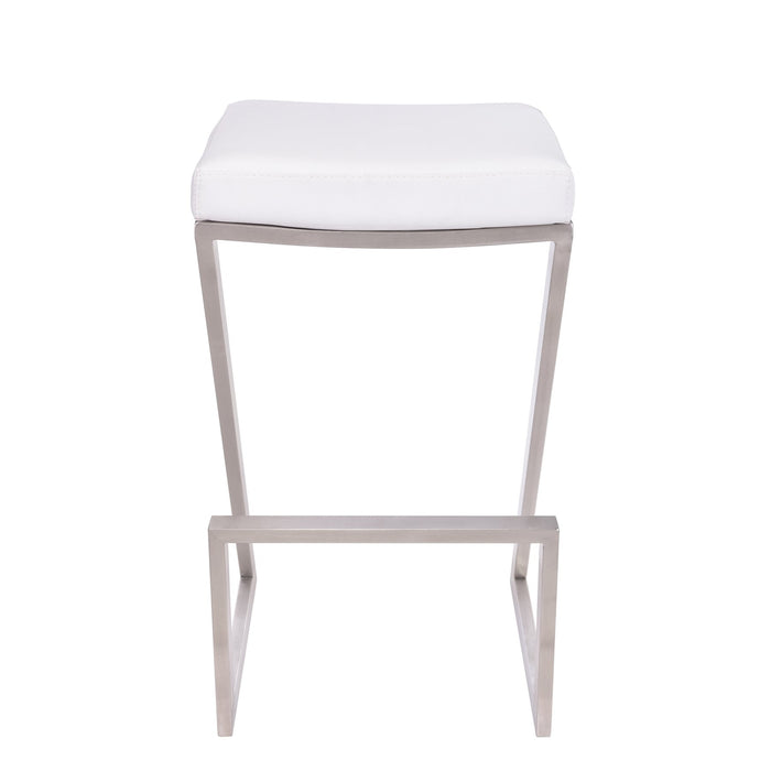 Atlantis 26" Counter Height Backless White Faux Leather and Brushed Stainless Steel Bar Stool