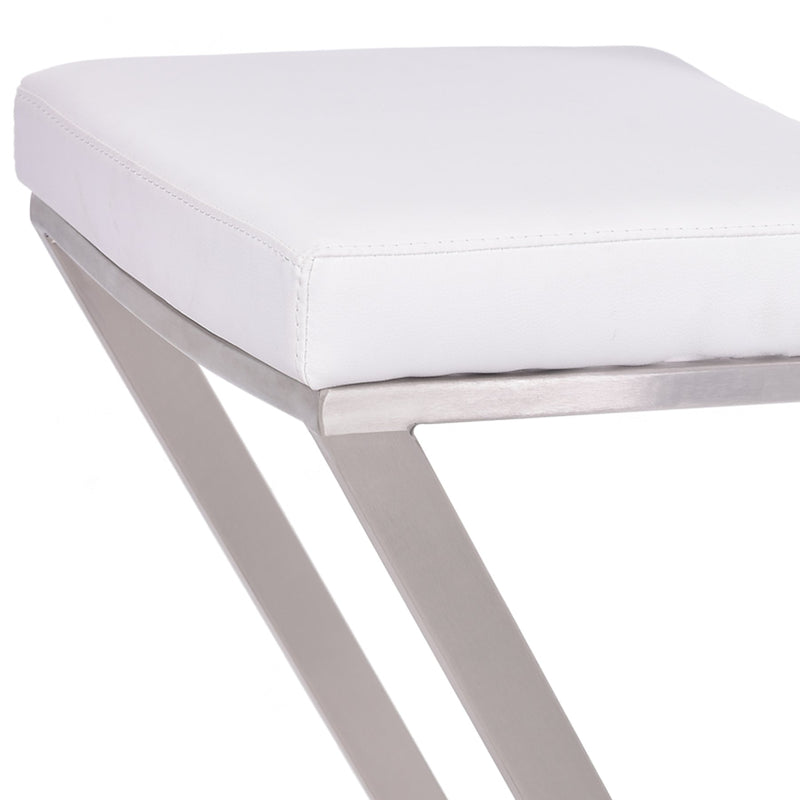 Atlantis 26" Counter Height Backless White Faux Leather and Brushed Stainless Steel Bar Stool - Furniture City (CA)l