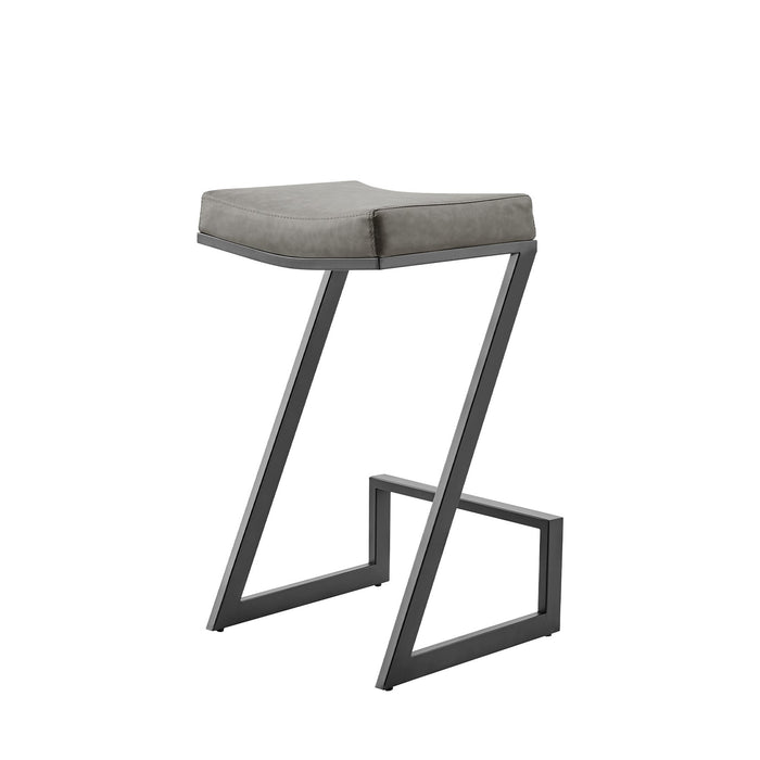 Atlantis 26" Backless Counter Stool with Matte Black Iron and Vintage Gray Faux Leather
