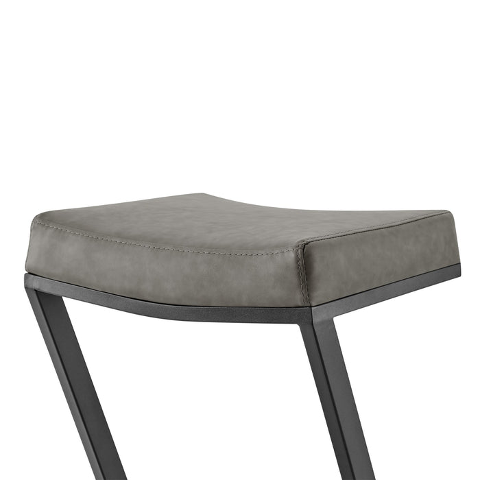 Atlantis 26" Backless Counter Stool with Matte Black Iron and Vintage Gray Faux Leather