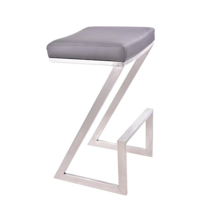 Atlantis 30" Bar Height Backless Gray Faux Leather and Brushed Stainless Steel Bar Stool