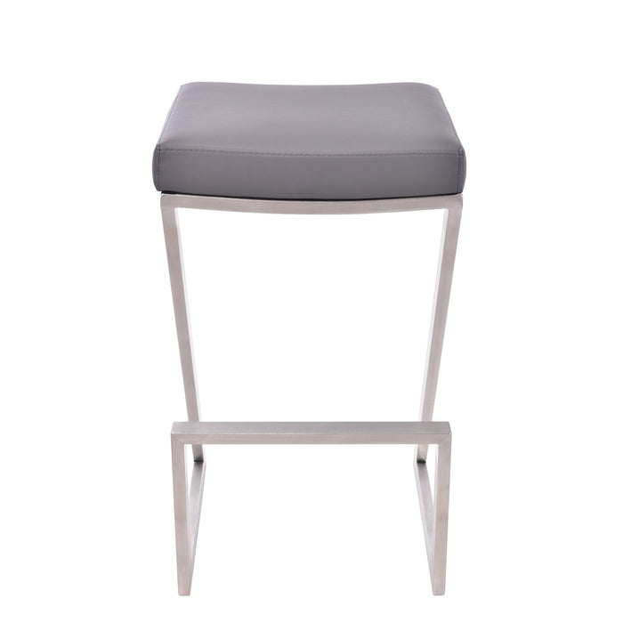 Atlantis 30" Bar Height Backless Gray Faux Leather and Brushed Stainless Steel Bar Stool