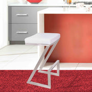 Atlantis 30" Bar Height Backless White Faux Leather and Brushed Stainless Steel Bar Stool - Furniture City (CA)l