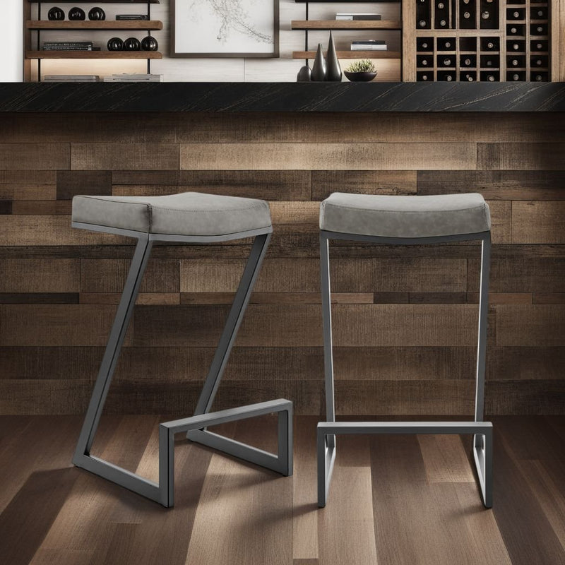Atlantis 30" Backless Bar Stool with Matte Black Iron and Vintage Gray Faux Leather - Furniture City (CA)l