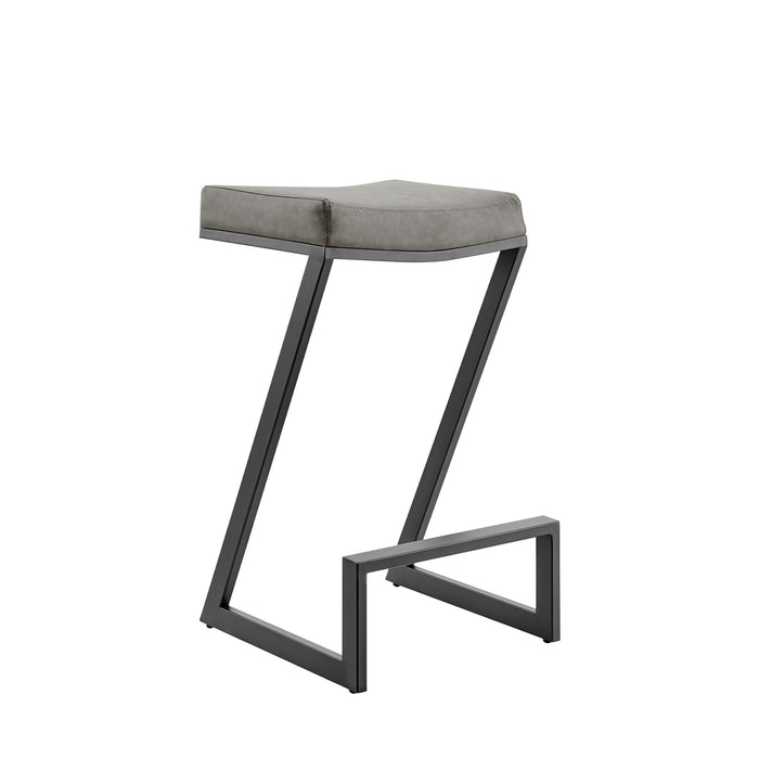 Atlantis 30" Backless Bar Stool with Matte Black Iron and Vintage Gray Faux Leather