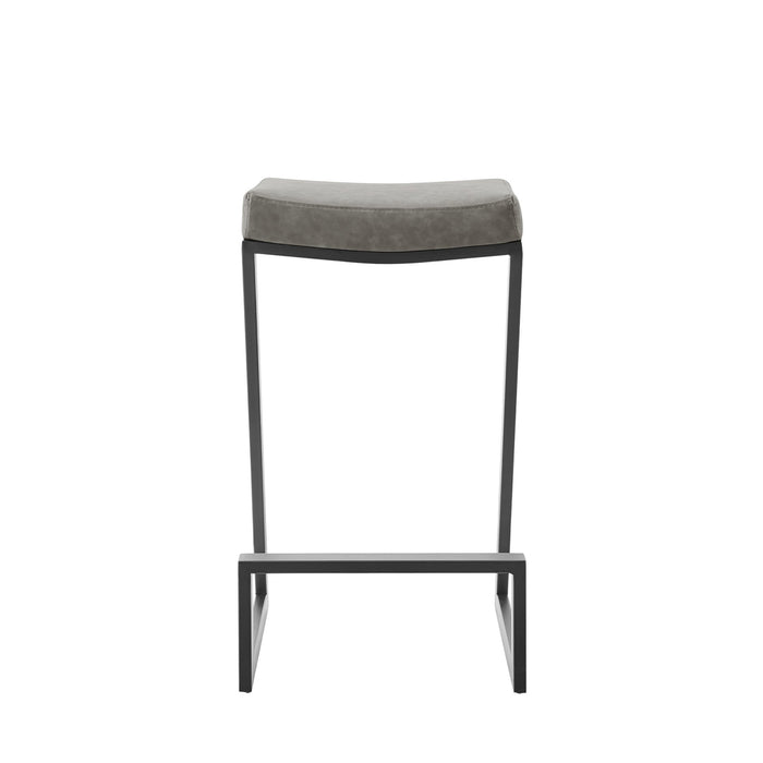 Atlantis 30" Backless Bar Stool with Matte Black Iron and Vintage Gray Faux Leather