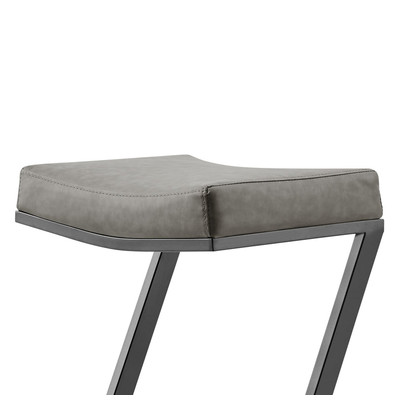 Atlantis 30" Backless Bar Stool with Matte Black Iron and Vintage Gray Faux Leather - Furniture City (CA)l