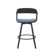 Athena 27" Swivel Black Wood Counter Stool in Blue Fabric with Black Metal - Furniture City (CA)l