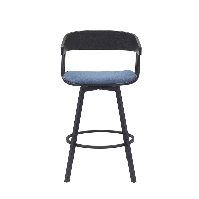 Athena 27" Swivel Black Wood Counter Stool in Blue Fabric with Black Metal - Furniture City (CA)l