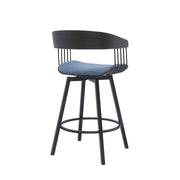 Athena 27" Swivel Black Wood Counter Stool in Blue Fabric with Black Metal - Furniture City (CA)l