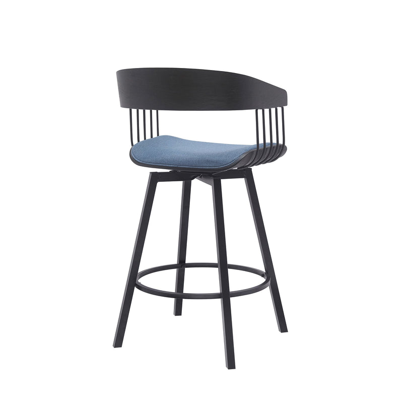 Athena 27" Swivel Black Wood Counter Stool in Blue Fabric with Black Metal - Furniture City (CA)l