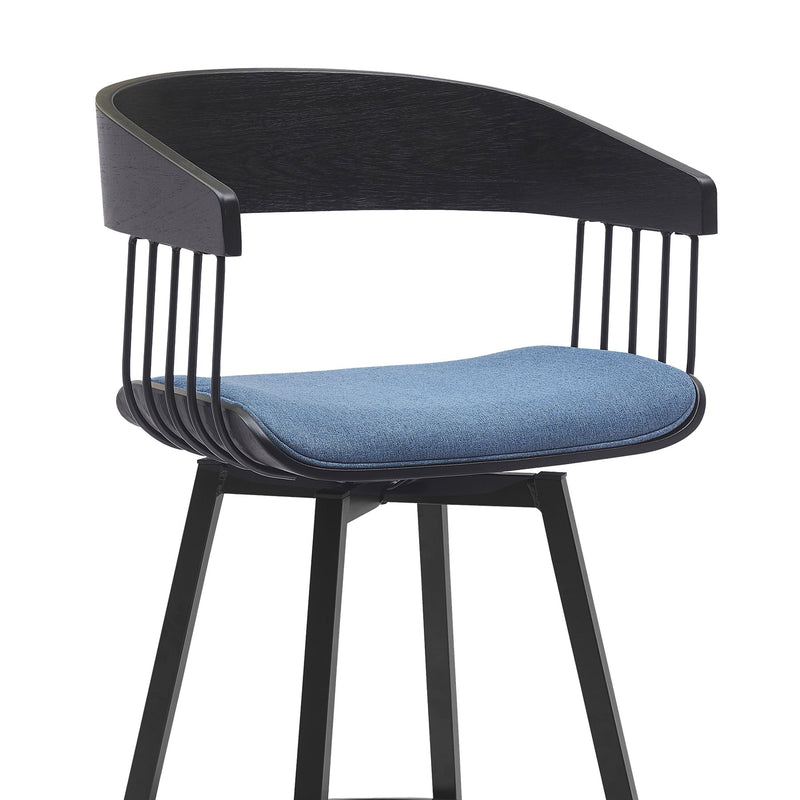 Athena 27" Swivel Black Wood Counter Stool in Blue Fabric with Black Metal - Furniture City (CA)l