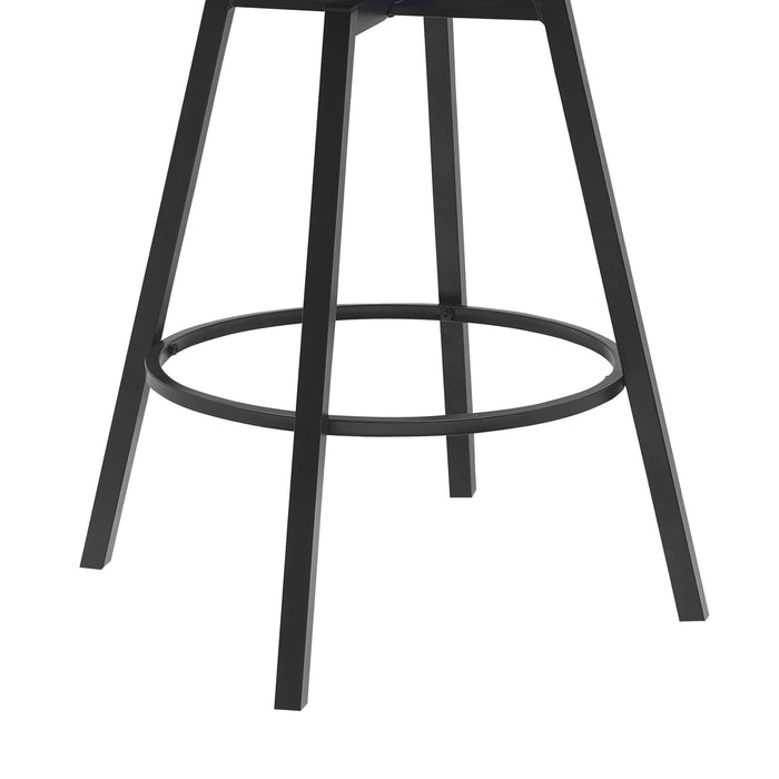 Athena 27" Swivel Black Wood Counter Stool in Blue Fabric with Black Metal