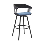 Athena 31" Swivel Black Wood Bar Stool in Blue Fabric with Black Metal - Furniture City (CA)l