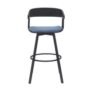Athena 31" Swivel Black Wood Bar Stool in Blue Fabric with Black Metal - Furniture City (CA)l