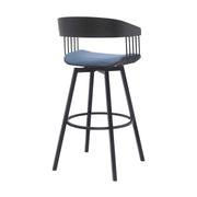 Athena 31" Swivel Black Wood Bar Stool in Blue Fabric with Black Metal - Furniture City (CA)l