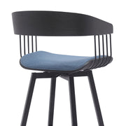 Athena 31" Swivel Black Wood Bar Stool in Blue Fabric with Black Metal - Furniture City (CA)l