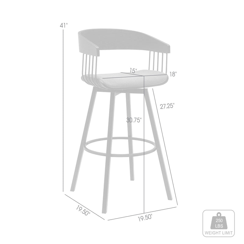 Athena 31" Swivel Black Wood Bar Stool in Blue Fabric with Black Metal - Furniture City (CA)l