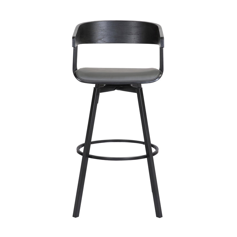 Athena 27" Swivel Black Wood Counter Stool in Gray Faux Leather with Black Metal - Furniture City (CA)l