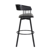 Athena 27" Swivel Black Wood Counter Stool in Gray Faux Leather with Black Metal - Furniture City (CA)l