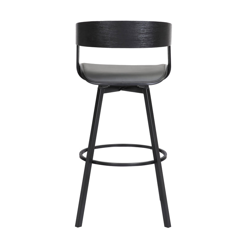 Athena 27" Swivel Black Wood Counter Stool in Gray Faux Leather with Black Metal - Furniture City (CA)l