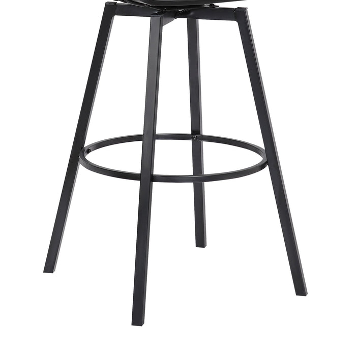 Athena 27" Swivel Black Wood Counter Stool in Gray Faux Leather with Black Metal
