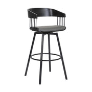 Athena 31" Swivel Black Wood Bar Stool in Gray Faux Leather with Black Metal - Furniture City (CA)l