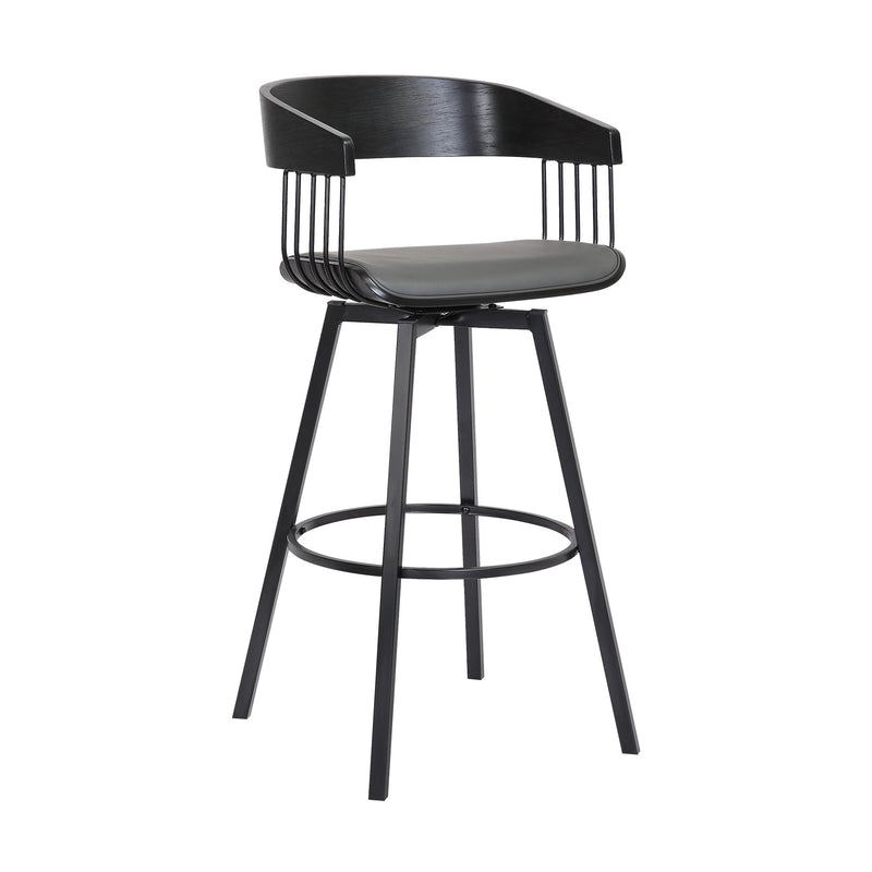 Athena 31" Swivel Black Wood Bar Stool in Gray Faux Leather with Black Metal - Furniture City (CA)l