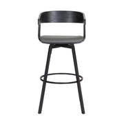 Athena 31" Swivel Black Wood Bar Stool in Gray Faux Leather with Black Metal - Furniture City (CA)l