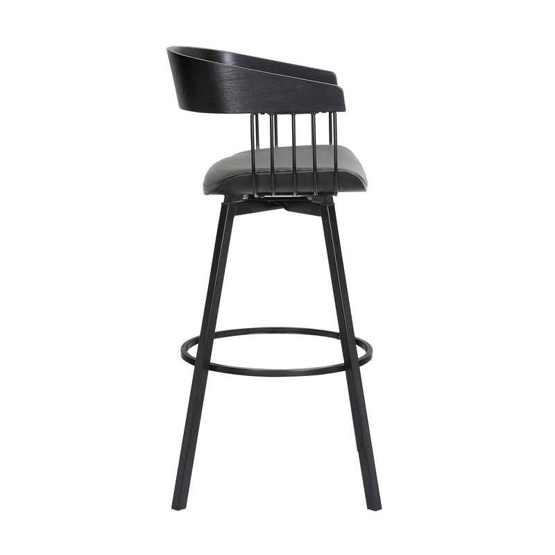 Athena 31" Swivel Black Wood Bar Stool in Gray Faux Leather with Black Metal - Furniture City (CA)l