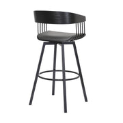 Athena 31" Swivel Black Wood Bar Stool in Gray Faux Leather with Black Metal - Furniture City (CA)l
