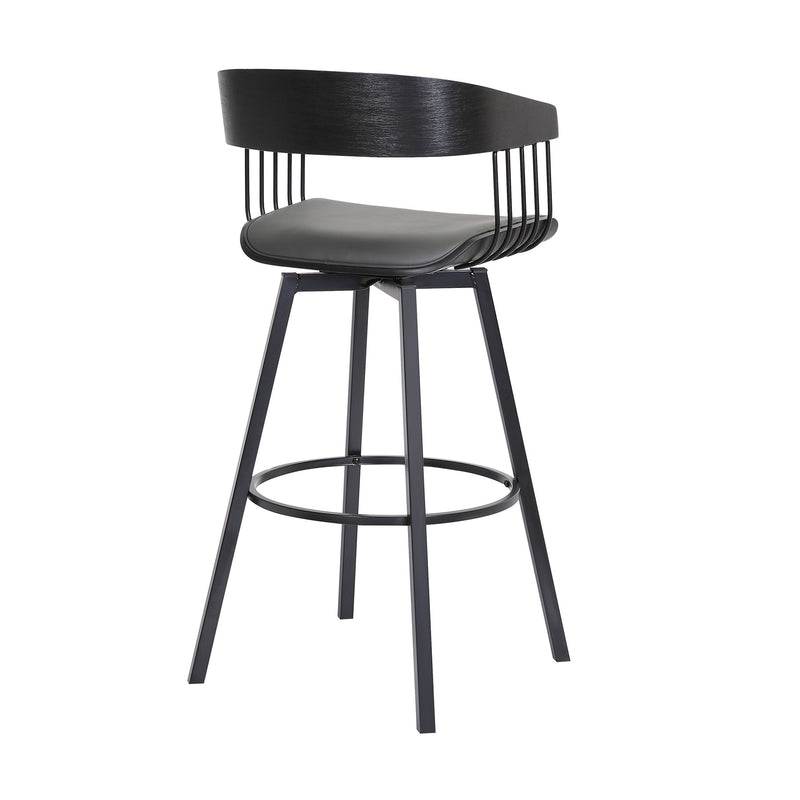 Athena 31" Swivel Black Wood Bar Stool in Gray Faux Leather with Black Metal - Furniture City (CA)l