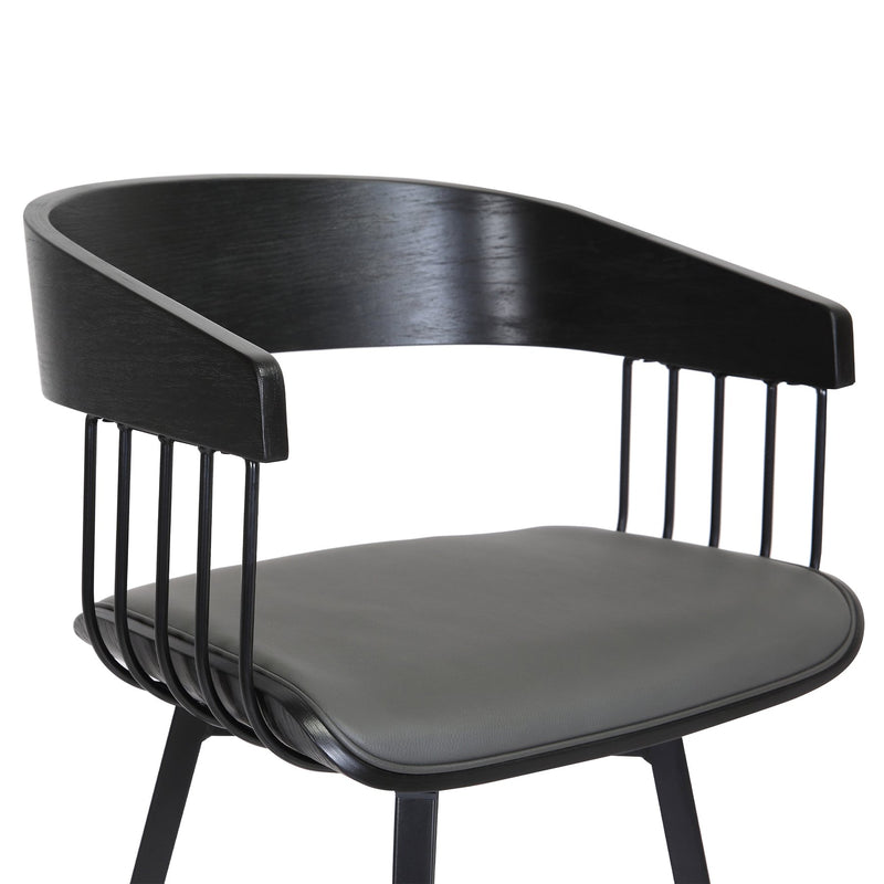 Athena 31" Swivel Black Wood Bar Stool in Gray Faux Leather with Black Metal - Furniture City (CA)l