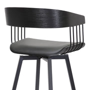 Athena 31" Swivel Black Wood Bar Stool in Gray Faux Leather with Black Metal - Furniture City (CA)l