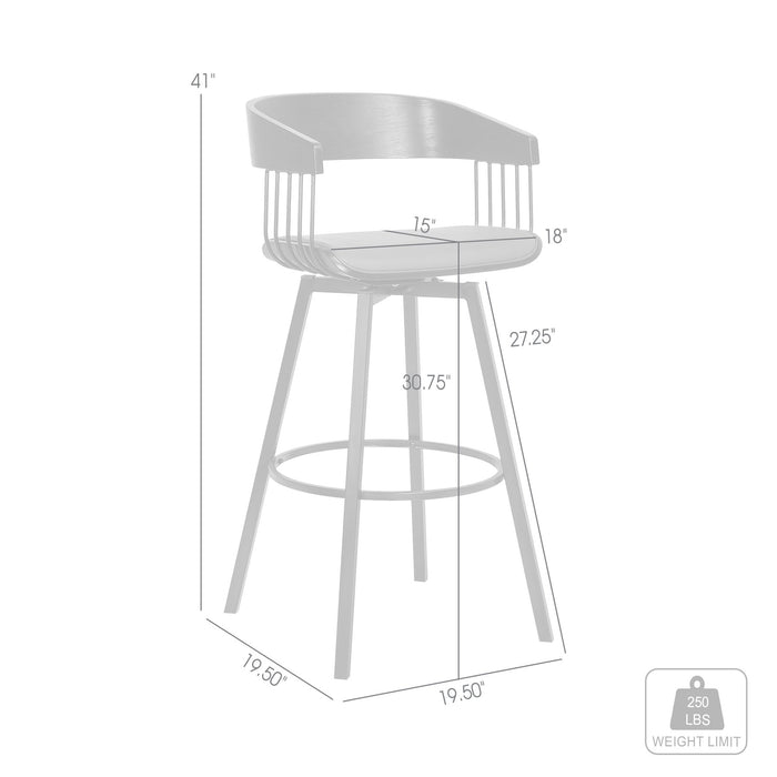 Athena 31" Swivel Black Wood Bar Stool in Gray Faux Leather with Black Metal