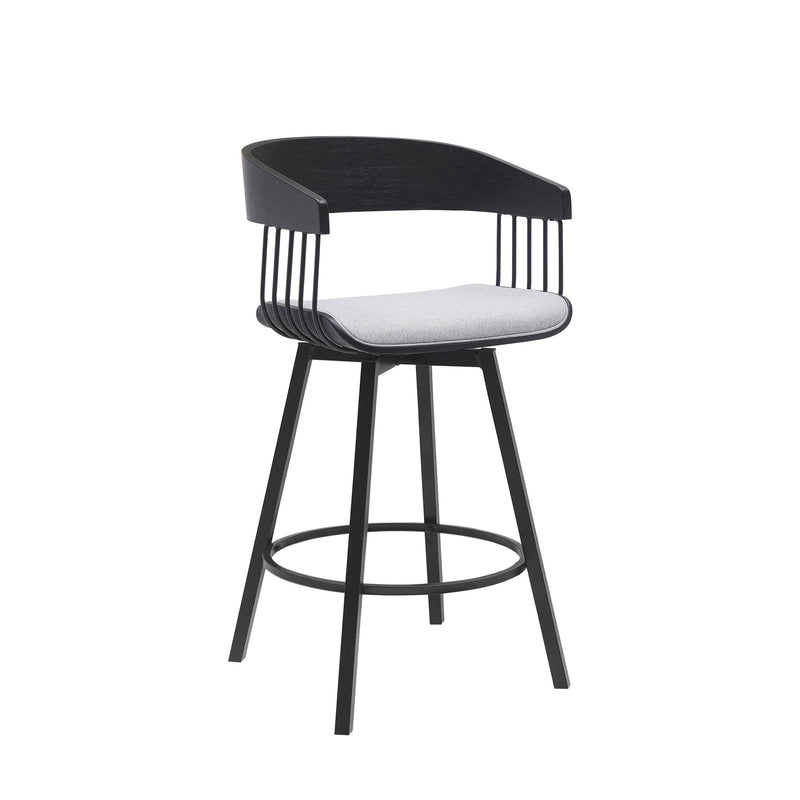 Athena 27" Swivel Black Wood Counter Stool in Light Gray Fabric with Black Metal - Furniture City (CA)l