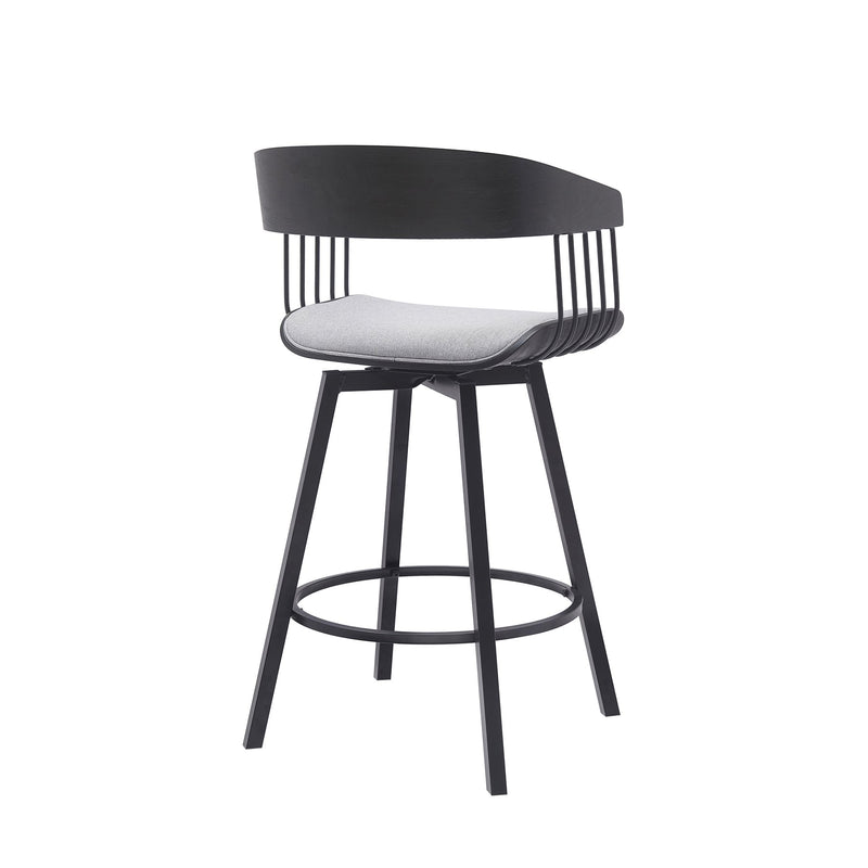 Athena 27" Swivel Black Wood Counter Stool in Light Gray Fabric with Black Metal - Furniture City (CA)l