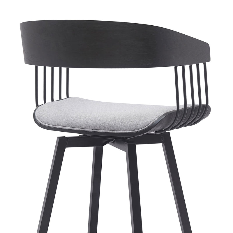 Athena 27" Swivel Black Wood Counter Stool in Light Gray Fabric with Black Metal - Furniture City (CA)l