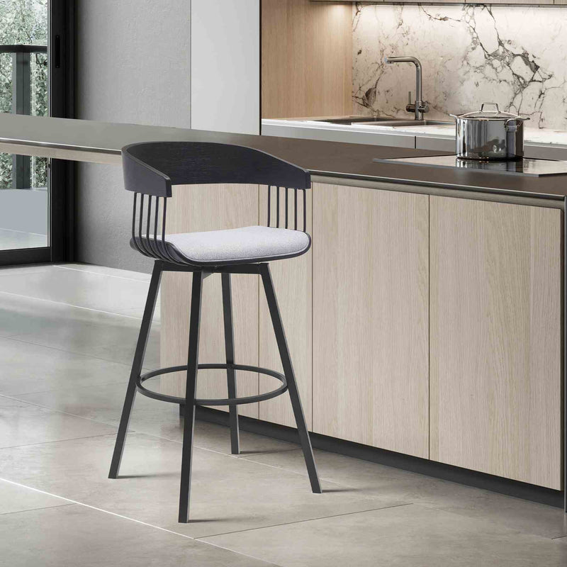 Athena 27" Swivel Black Wood Counter Stool in Light Gray Fabric with Black Metal - Furniture City (CA)l