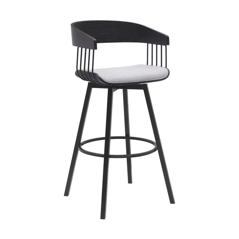 Athena 31" Swivel Black Wood Bar Stool in Light Gray Fabric with Black Metal - Furniture City (CA)l