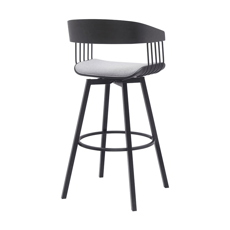 Athena 31" Swivel Black Wood Bar Stool in Light Gray Fabric with Black Metal - Furniture City (CA)l