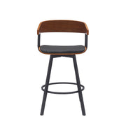 Athena 27" Swivel Walnut Wood Counter Stool in Black Faux Leather with Black Metal - Furniture City (CA)l
