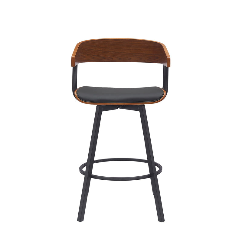 Athena 27" Swivel Walnut Wood Counter Stool in Black Faux Leather with Black Metal - Furniture City (CA)l
