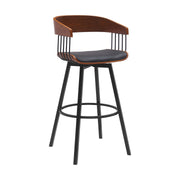 Athena 31" Swivel Walnut Wood Bar Stool in Black Faux Leather with Black Metal - Furniture City (CA)l