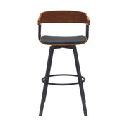 Athena 31" Swivel Walnut Wood Bar Stool in Black Faux Leather with Black Metal - Furniture City (CA)l